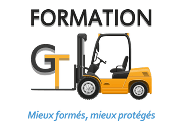 Forklift training logo with French text.