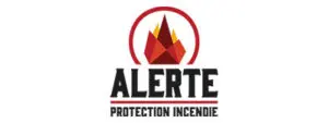 Fire protection alert logo with flames.